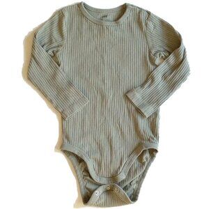 H&M Organic Cotton Long Sleeve Ribbed Knit One Piece Bodysuit 12M Sage - 50off3